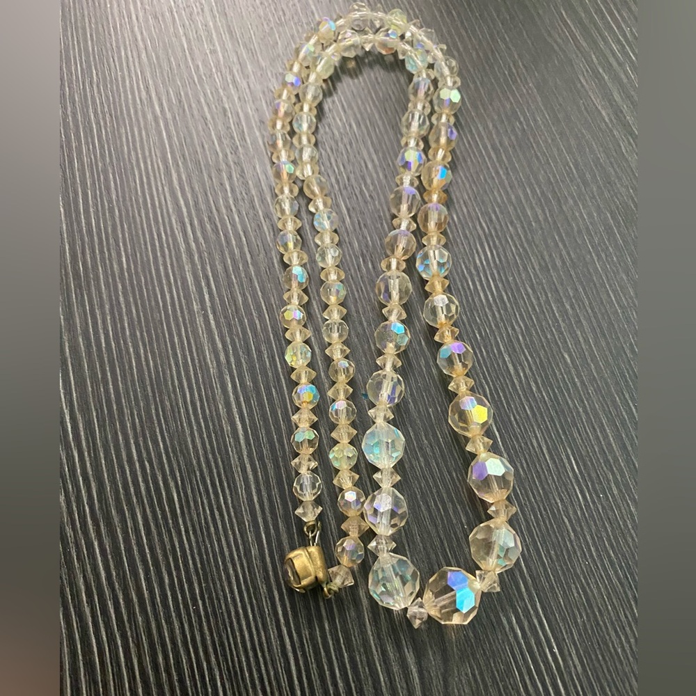 Aurora vintage long Crystal Bead Necklace - Iridescent Gold Tones